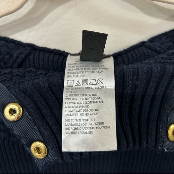 G.I.L.I. Navy Blue Gold Button Cowl Neck Poncho Sweater Women’s Medium Large - Picture 5 of 7